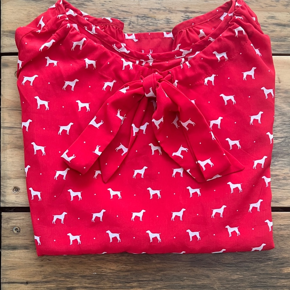Vibrant Red women’s blouse with White horses Design